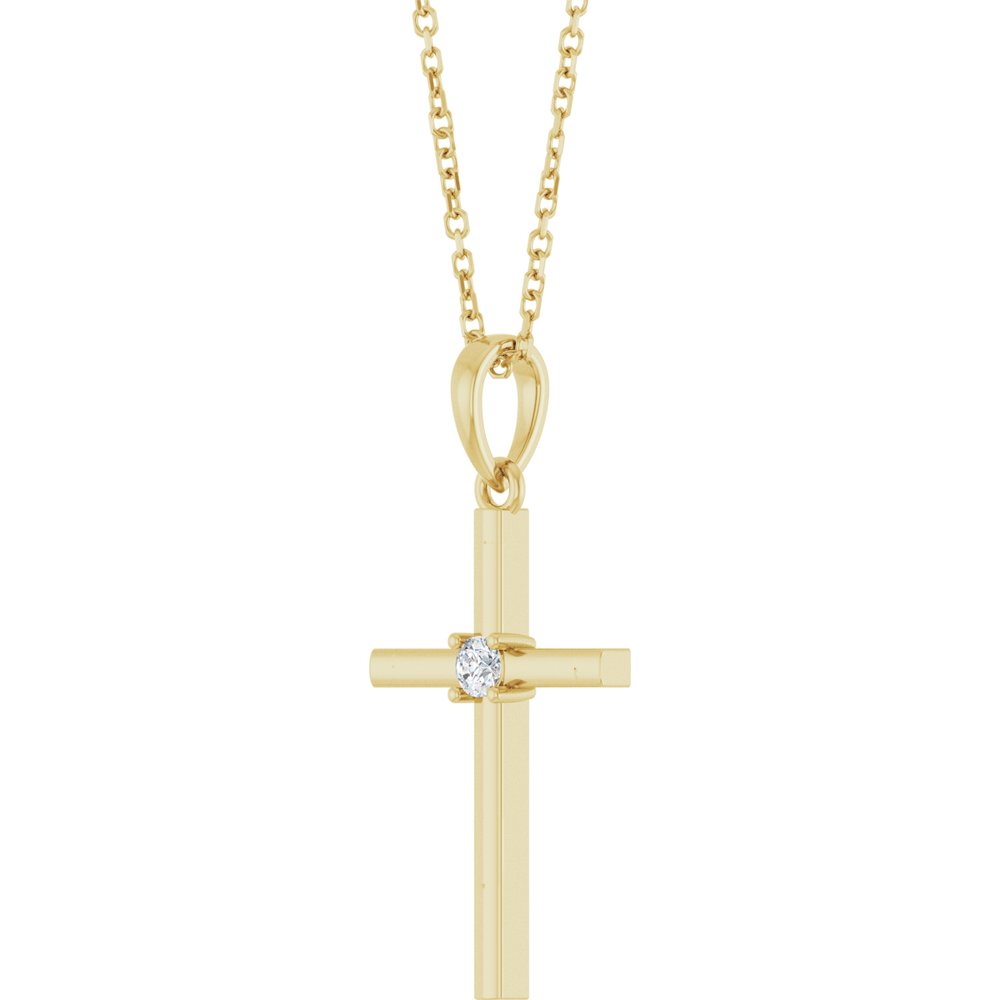14K Yellow Gold .06 CT Natural Diamond Cross 16-18" Necklace