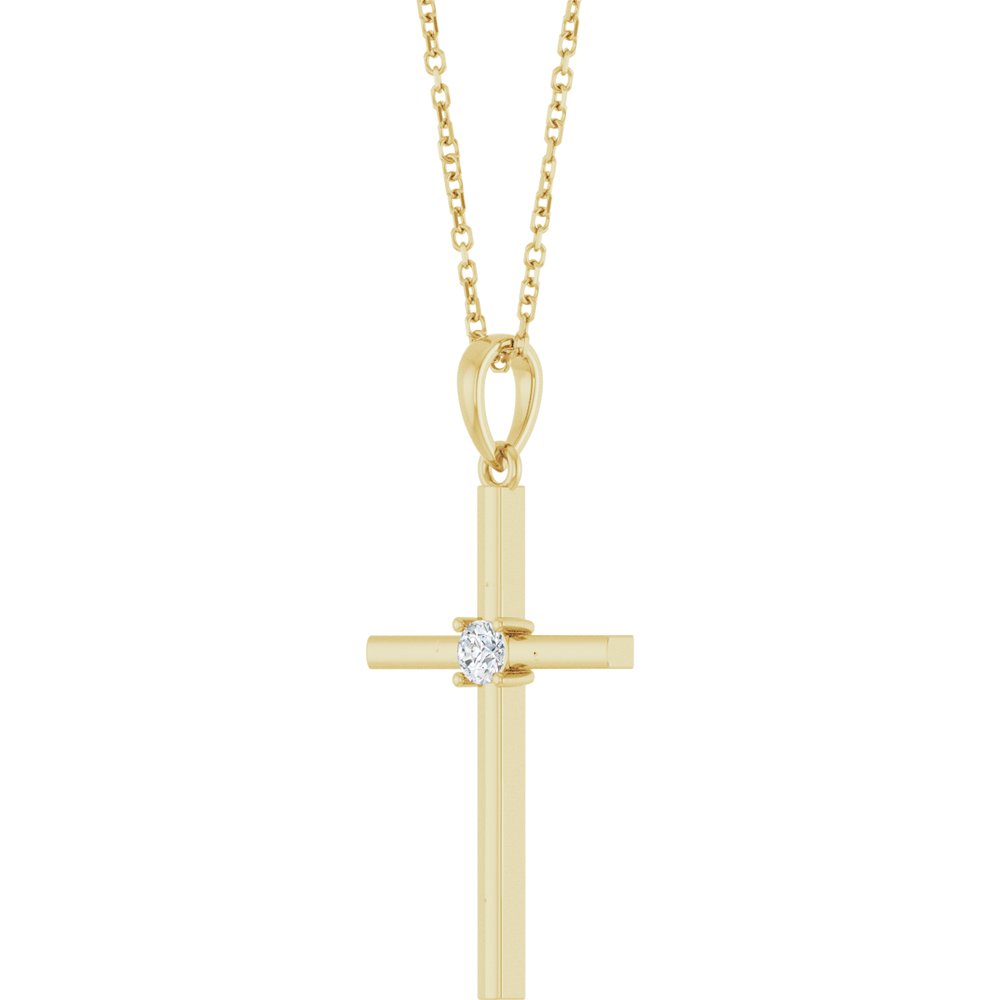 14K Yellow 1/10 CT Natural Diamond Cross 16-18" Necklace