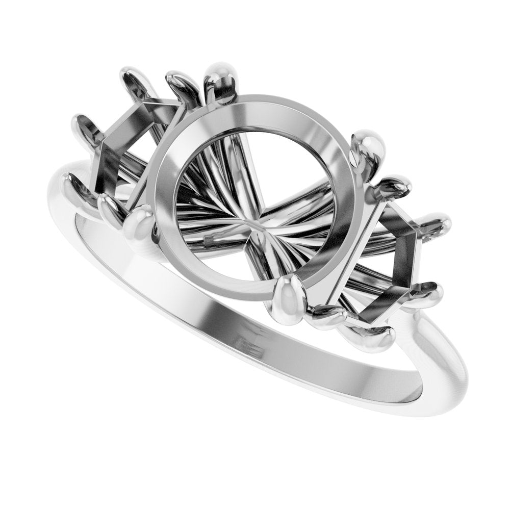 14K White Gold 8.2 mm Round Three-Stone Engagement Ring Mounting