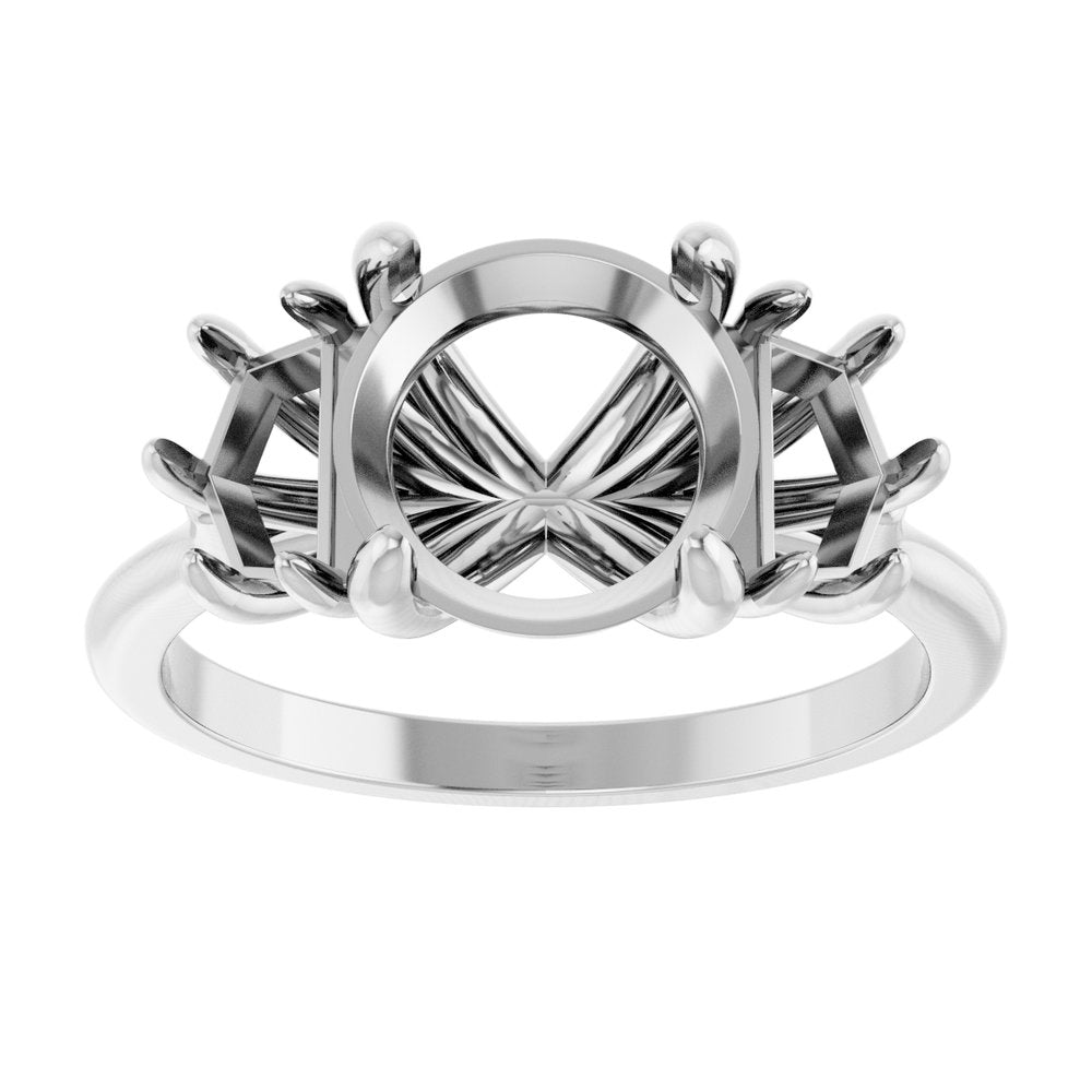 14K White Gold 8.2 mm Round Three-Stone Engagement Ring Mounting