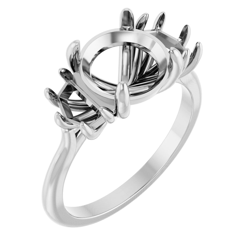 14K White Gold 8.2 mm Round Three-Stone Engagement Ring Mounting