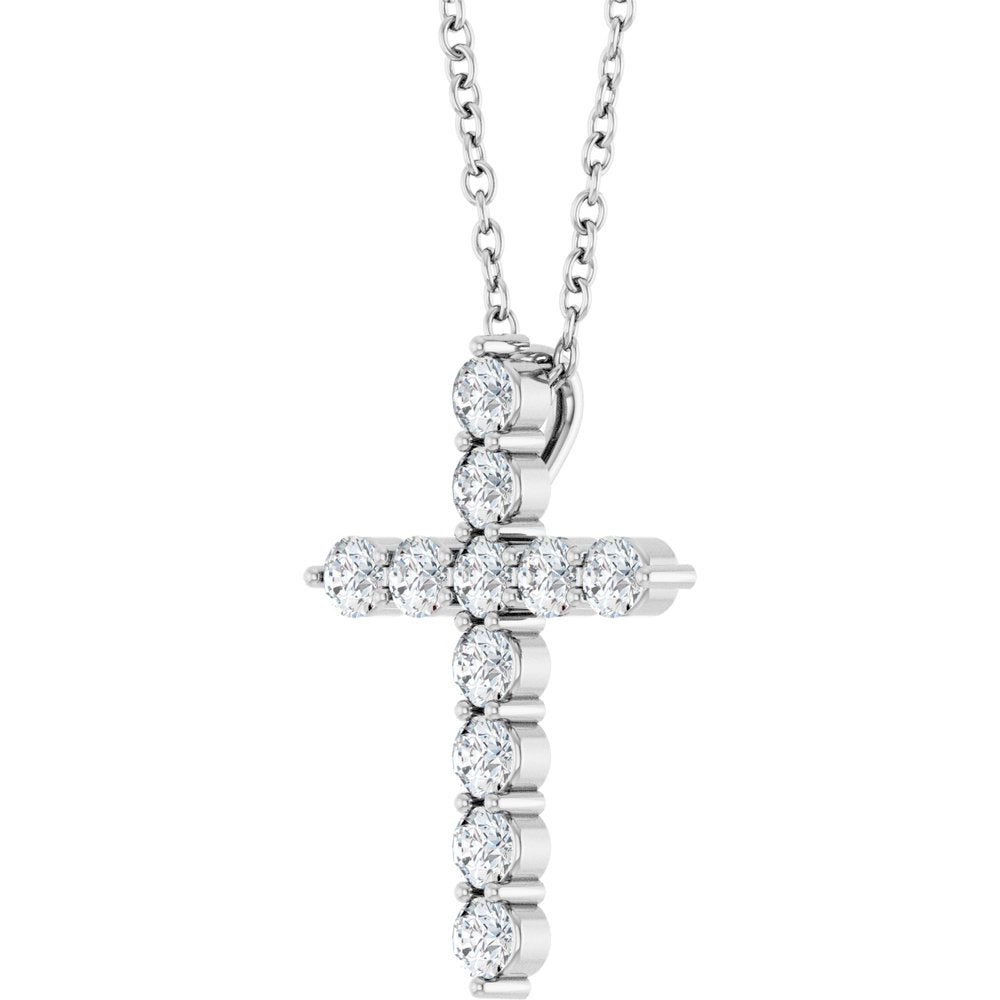 14K White 3/8 CTW Lab-Grown Diamond Cross 16-18" Necklace