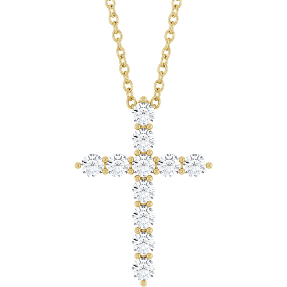 14K Yellow 3/8 CTW Lab-Grown Diamond Cross 16-18" Necklace
