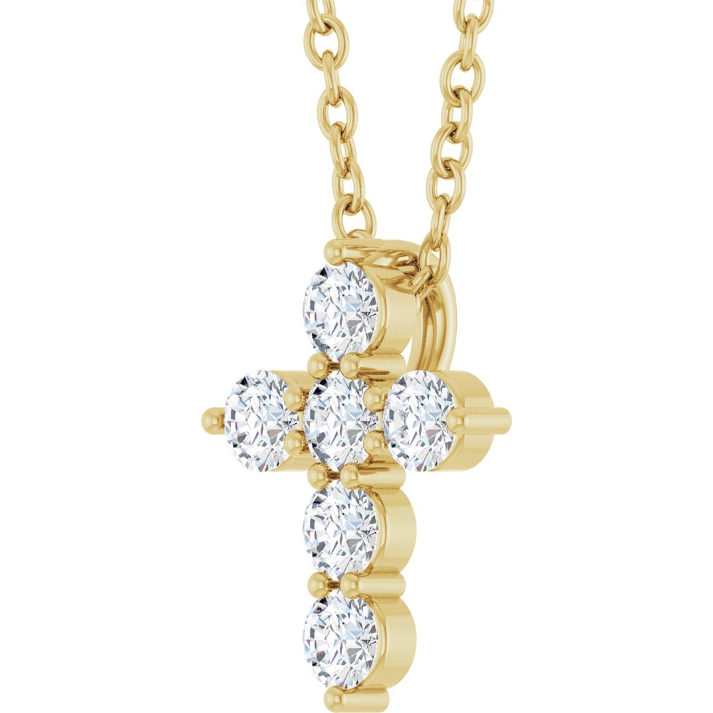 14K Yellow Gold 1/4 CTW Lab-Grown Diamond Cross 16-18" Necklace