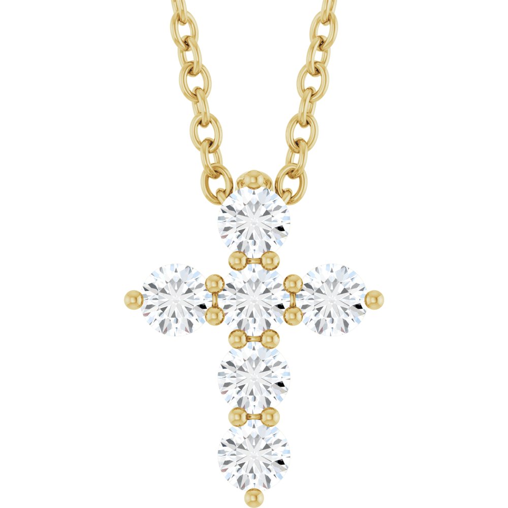 14K Yellow Gold 1/4 CTW Lab-Grown Diamond Cross 16-18" Necklace