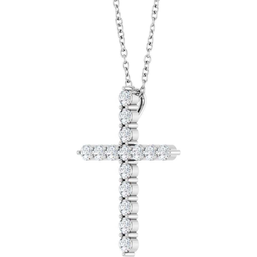 14K White 1/2 CTW Lab-Grown Diamond Cross 16-18" Necklace