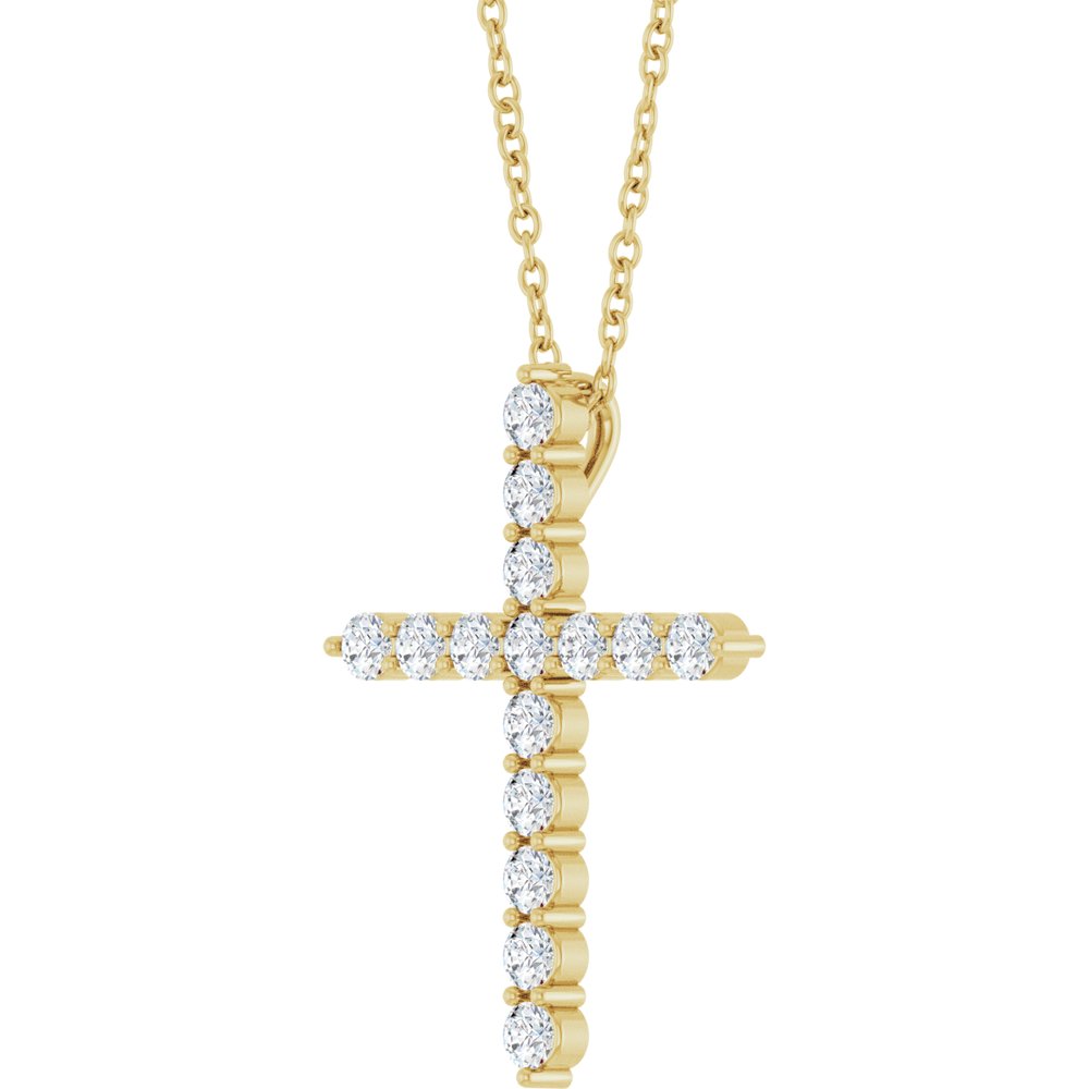 14K Yellow Gold 3/8 CTW Natural Diamond Cross 16-18" Necklace