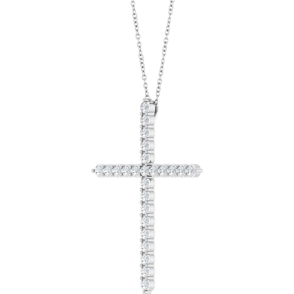 14K White 1 CTW Lab-Grown Diamond Cross 16-18" Necklace