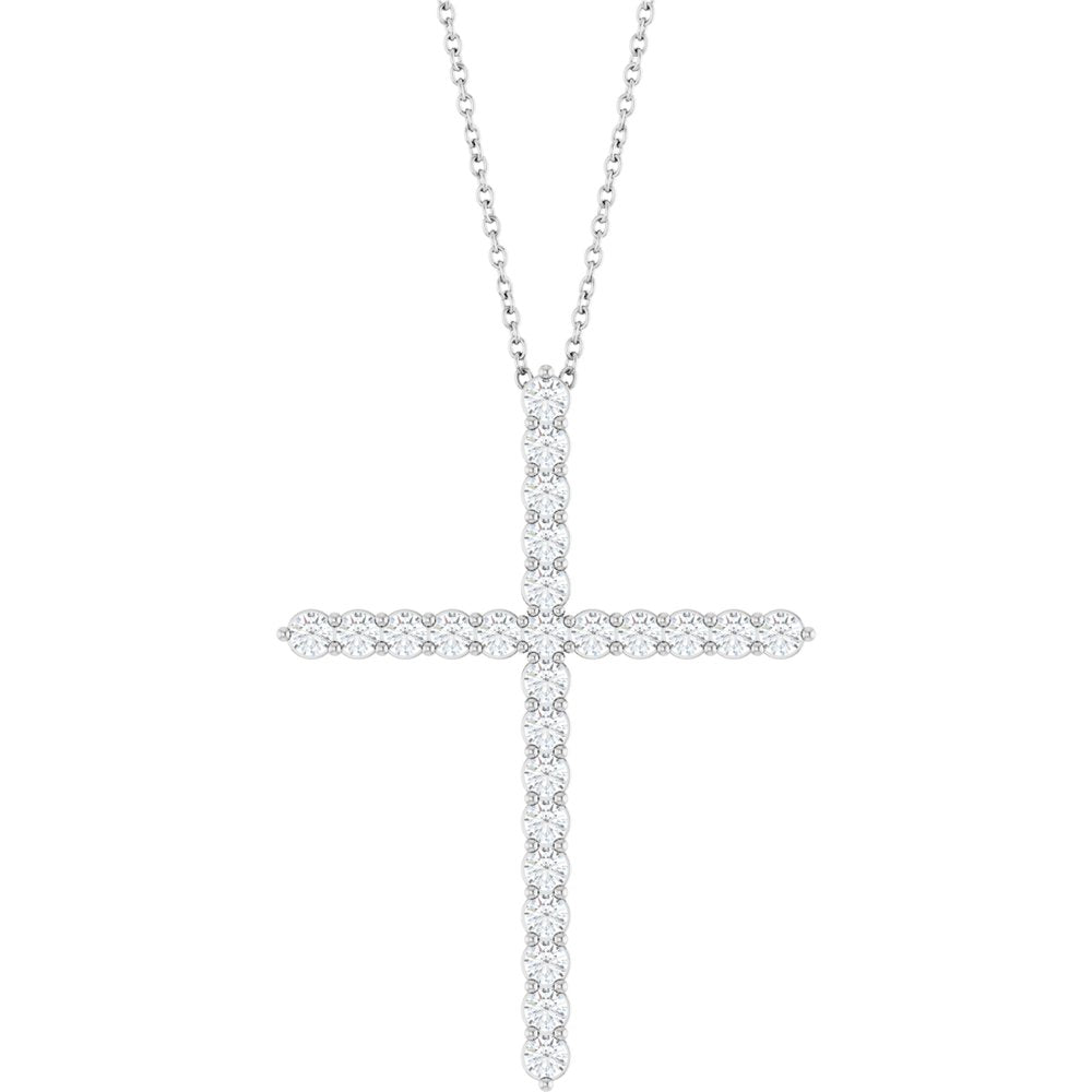 14K White Gold 1 CTW Lab-Grown Diamond Cross 16-18" Necklace