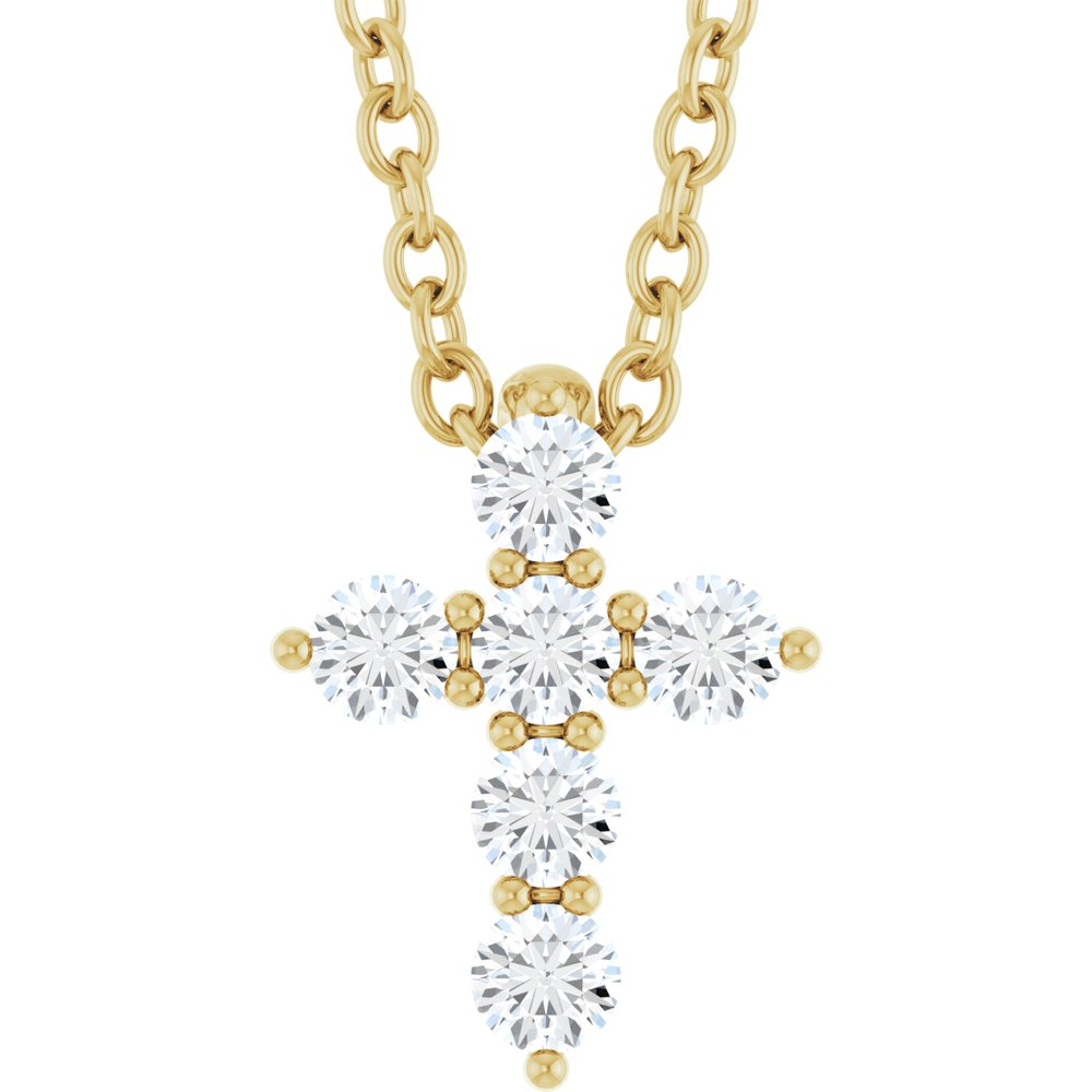 14K Yellow Gold 1/6 CTW Natural Diamond Cross 16-18" Necklace