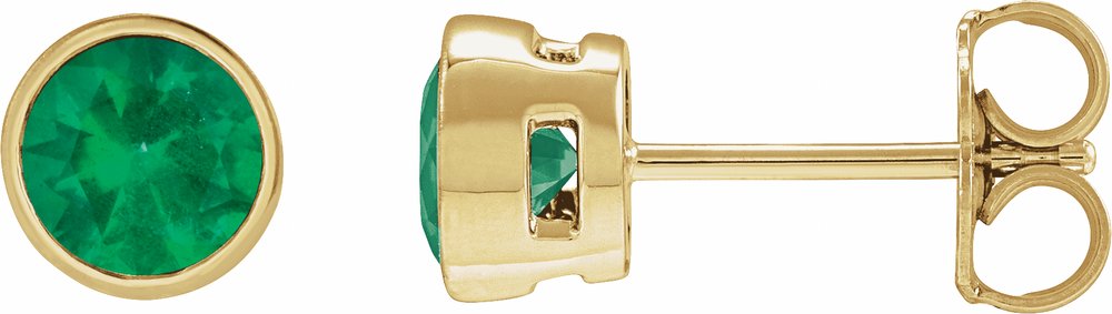 14K Yellow Gold 6 mm Lab-Grown Emerald Stud Earrings