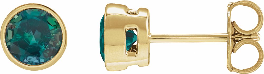 14K Yellow Gold 5 mm Lab-Grown Alexandrite Lightweight Stud Earrings