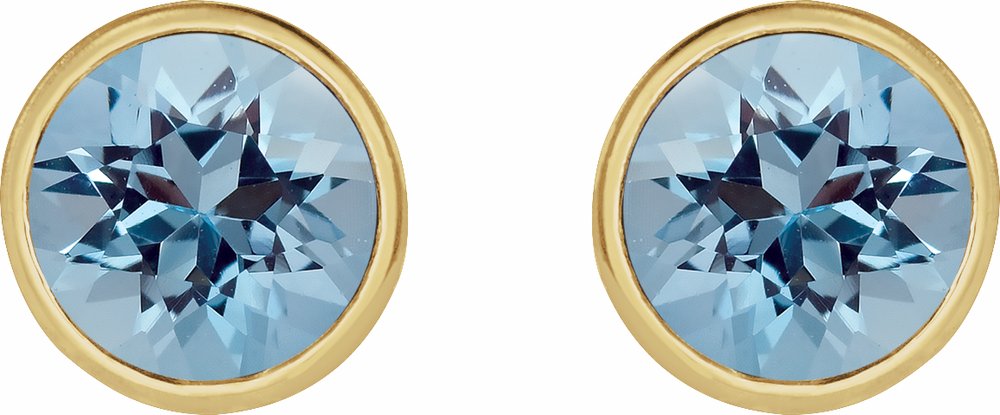 14K Yellow Gold 6 mm Natural Aquamarine Stud Earrings