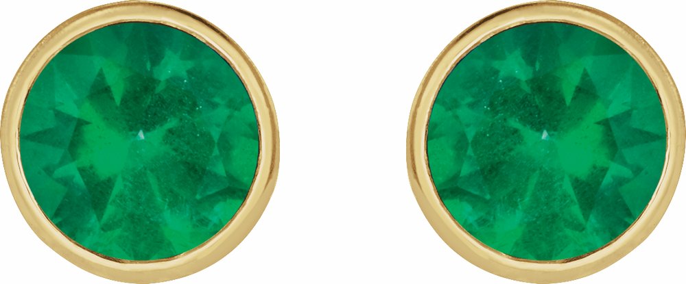 14K Yellow Gold 6 mm Lab-Grown Emerald Stud Earrings