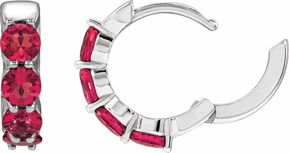 14K White Gold Lab-Grown Ruby 14.3 mm Hoop Earrings