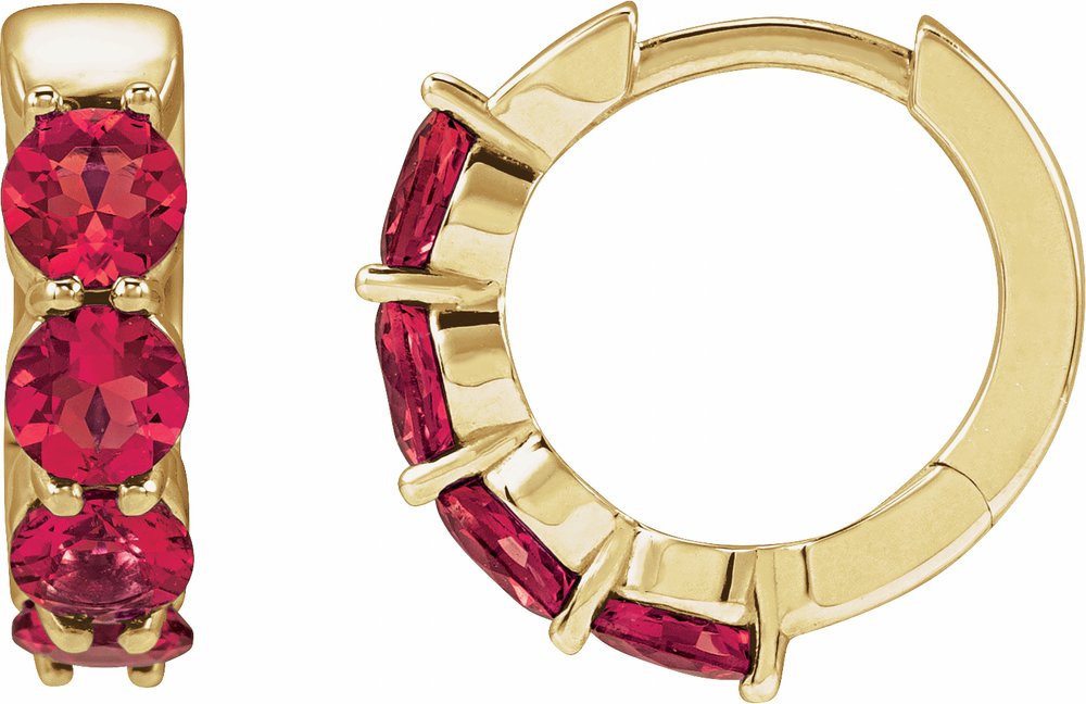 14K Yellow Gold Lab-Grown Ruby 14.3 mm Hoop Earrings