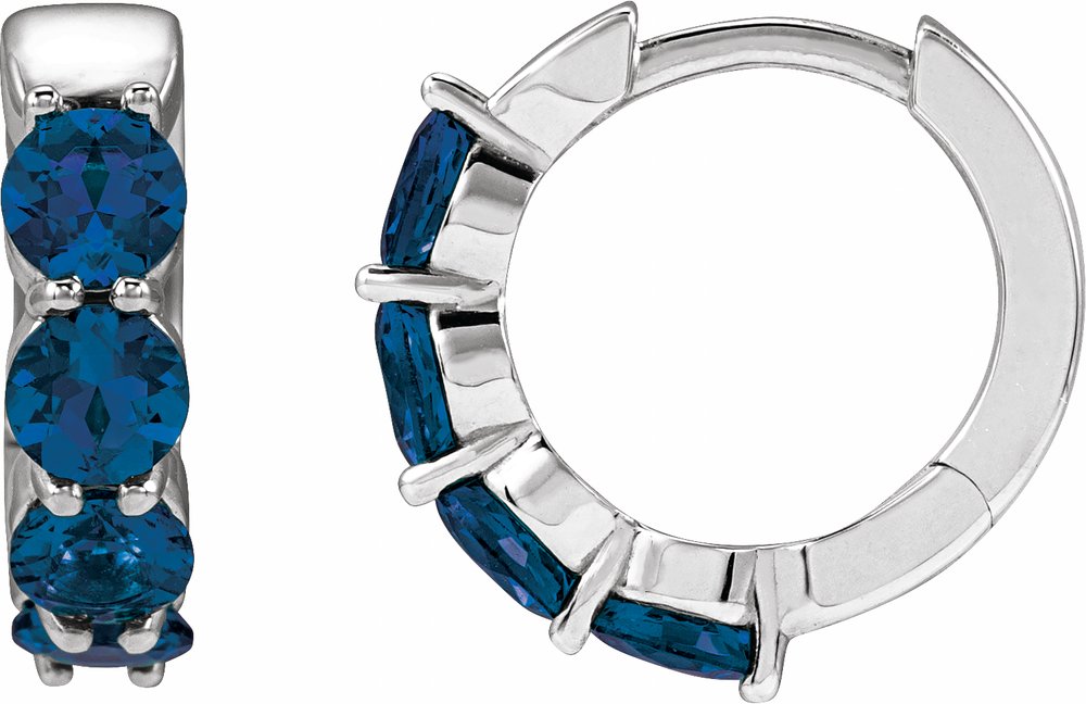 14K White Gold Lab-Grown Blue Sapphire 14.3 mm Hoop Earrings