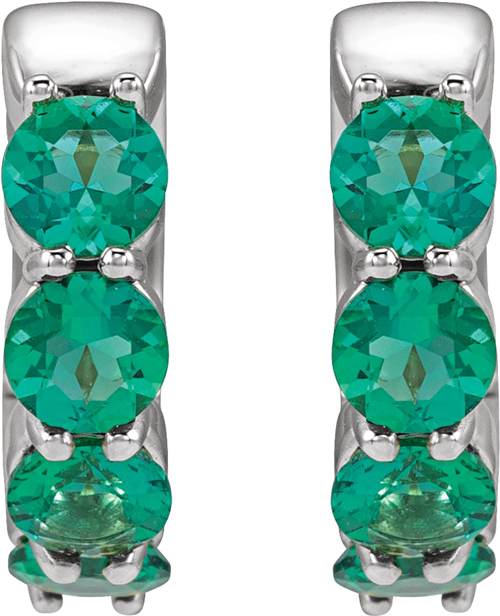 14K White Gold Lab-Grown Emerald 14.3 mm Hoop Earrings
