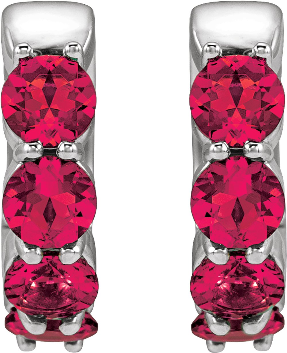 14K White Gold Lab-Grown Ruby 14.3 mm Hoop Earrings