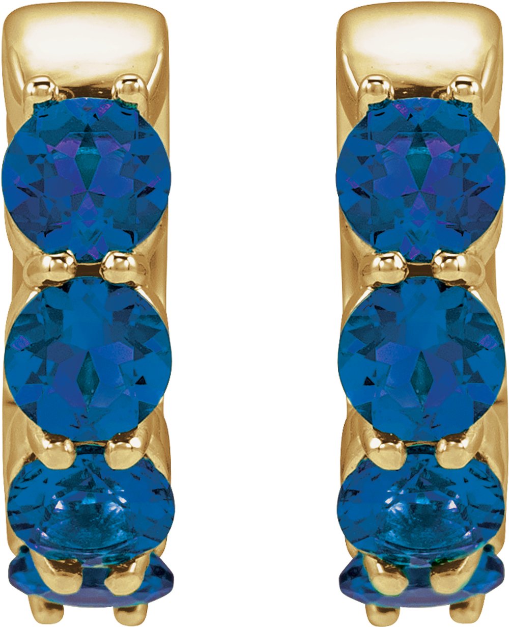 14K Yellow Gold Lab-Grown Blue Sapphire 14.3 mm Hoop Earrings
