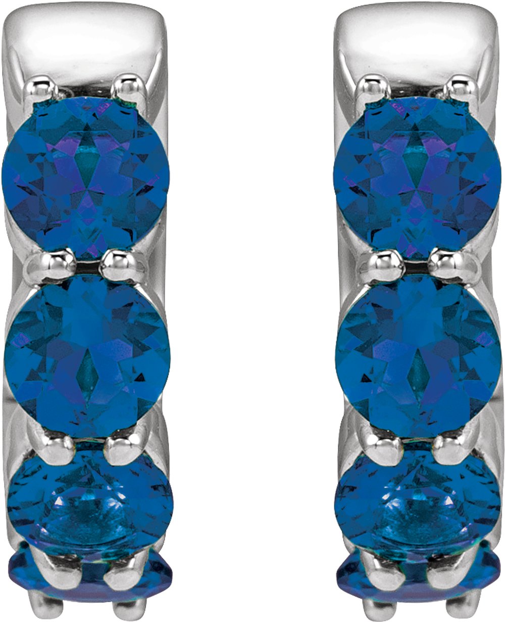 14K White Gold Lab-Grown Blue Sapphire 14.3 mm Hoop Earrings
