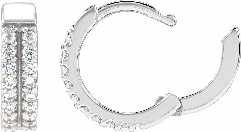 14K White Gold 1/4 CTW Natural Diamond Double-Row 12 mm Hoop Earrings