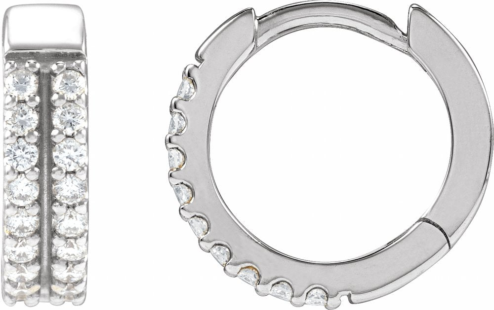 14K White Gold 1/4 CTW Natural Diamond Double-Row 12 mm Hoop Earrings