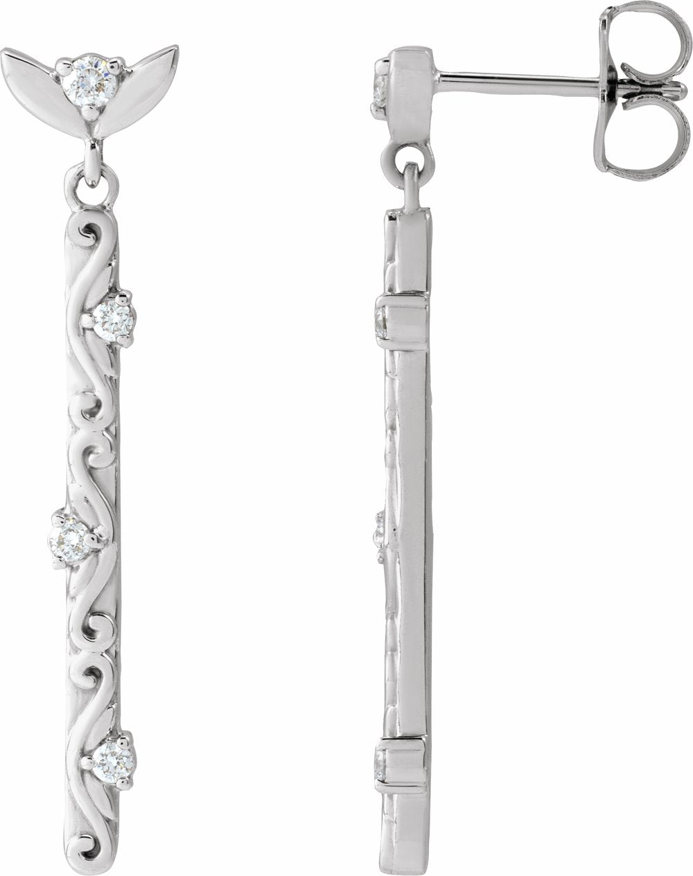 14K White Gold 1/8 CTW Natural Diamond Vintage-Inspired Earrings