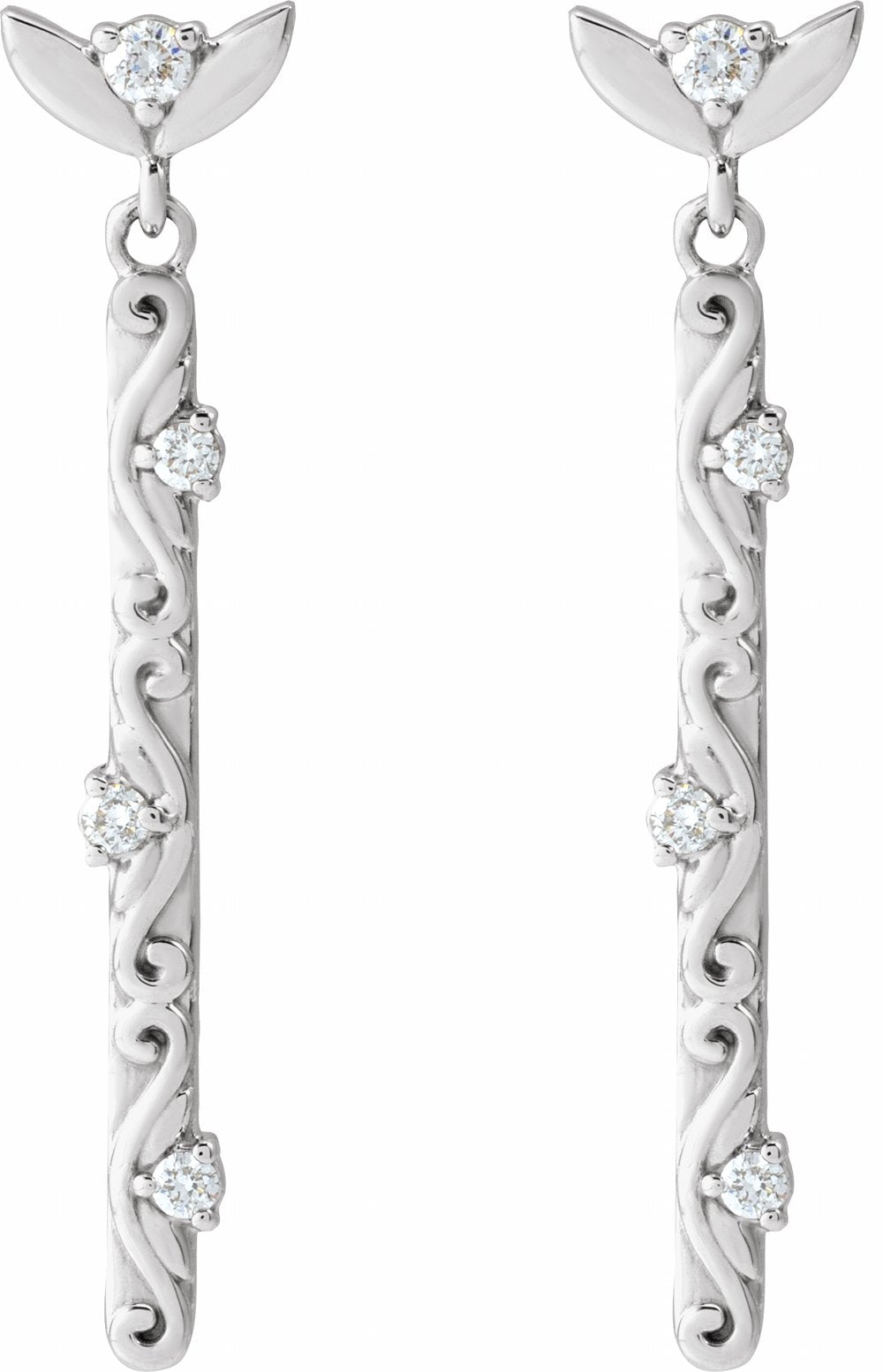 14K White Gold 1/8 CTW Natural Diamond Vintage-Inspired Earrings
