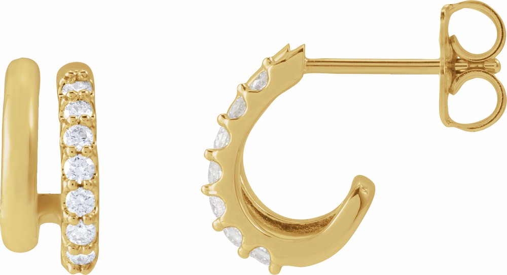 14K Yellow Gold 1/5 CTW Lab-Grown Diamond Stacked 11.7 mm Double J-Hoop Earrings