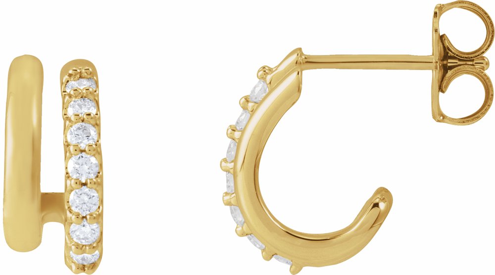 14K Yellow Gold 1/5 CTW Lab-Grown Diamond Stacked 11.7 mm Double J-Hoop Earrings