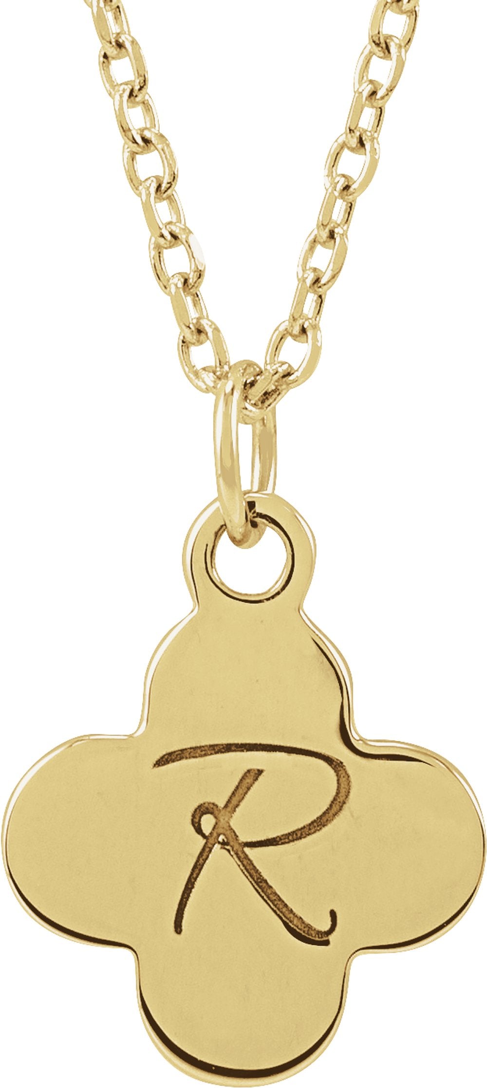 14K Yellow Gold Engravable Clover 16-18" Necklace