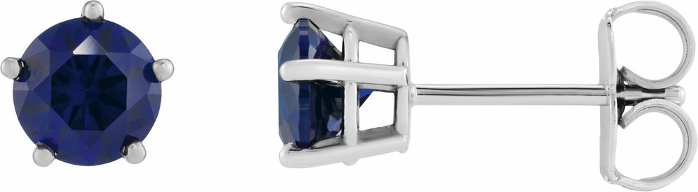 14K White Gold Lab-Grown Blue Sapphire Stud Earrings