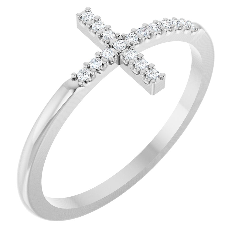 Sterling Silver .08 CTW Natural Diamond Sideways Cross Ring