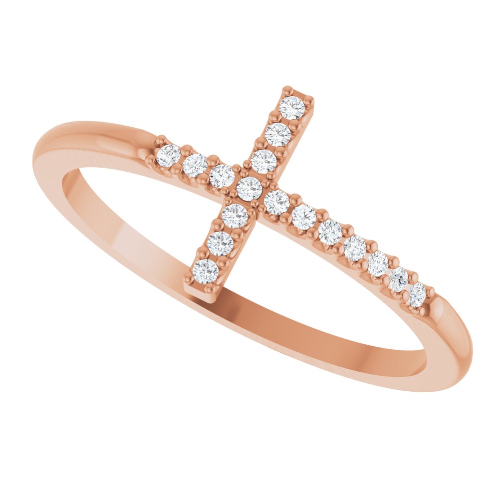 14K Rose .08 CTW Lab-Grown Diamond Sideways Cross Ring