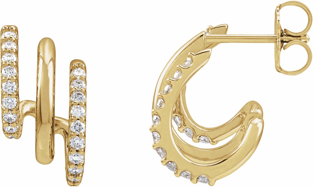 14K Yellow Gold 1/3 CTW Lab-Grown Diamond Stacked 15.2 mm Triple J-Hoop Earrings
