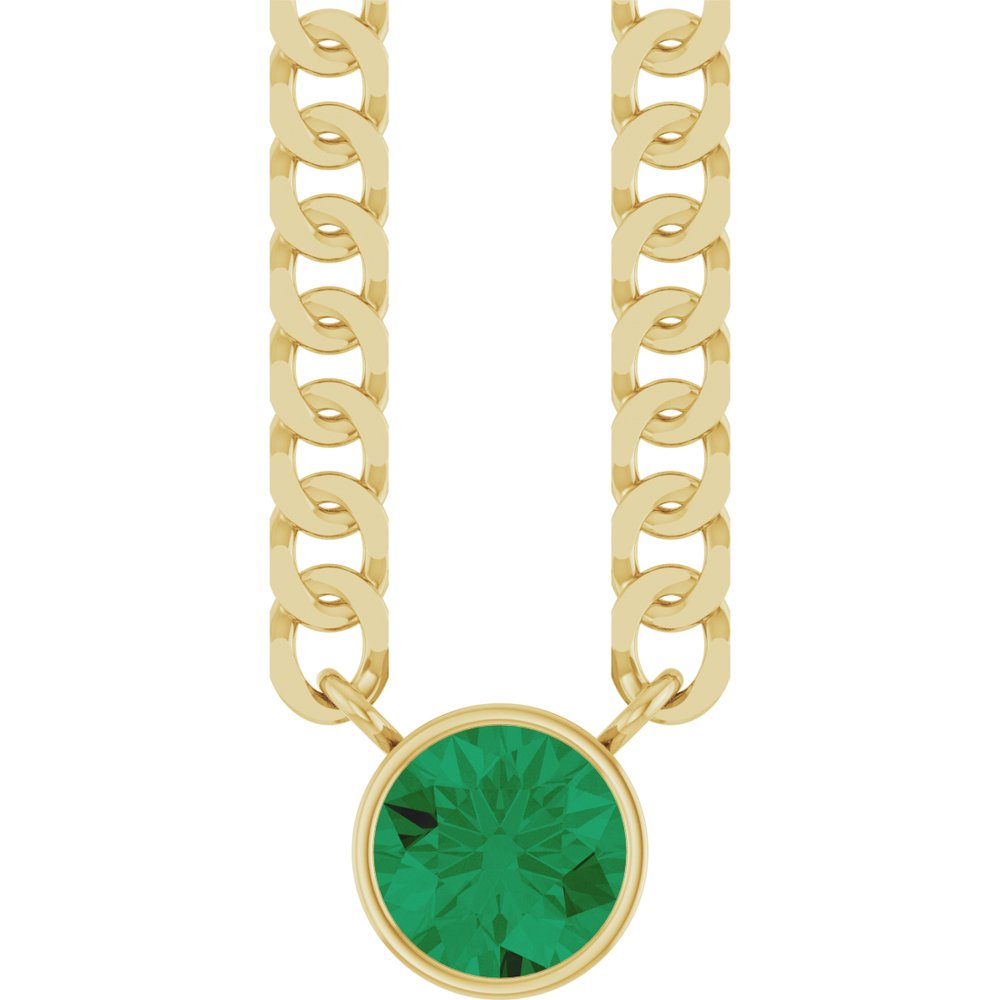 14K Yellow Gold Lab-Grown Emerald 16" Necklace