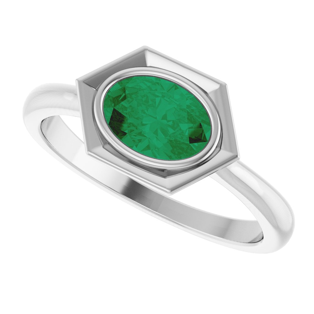 Sterling Silver Lab-Grown Emerald Ring