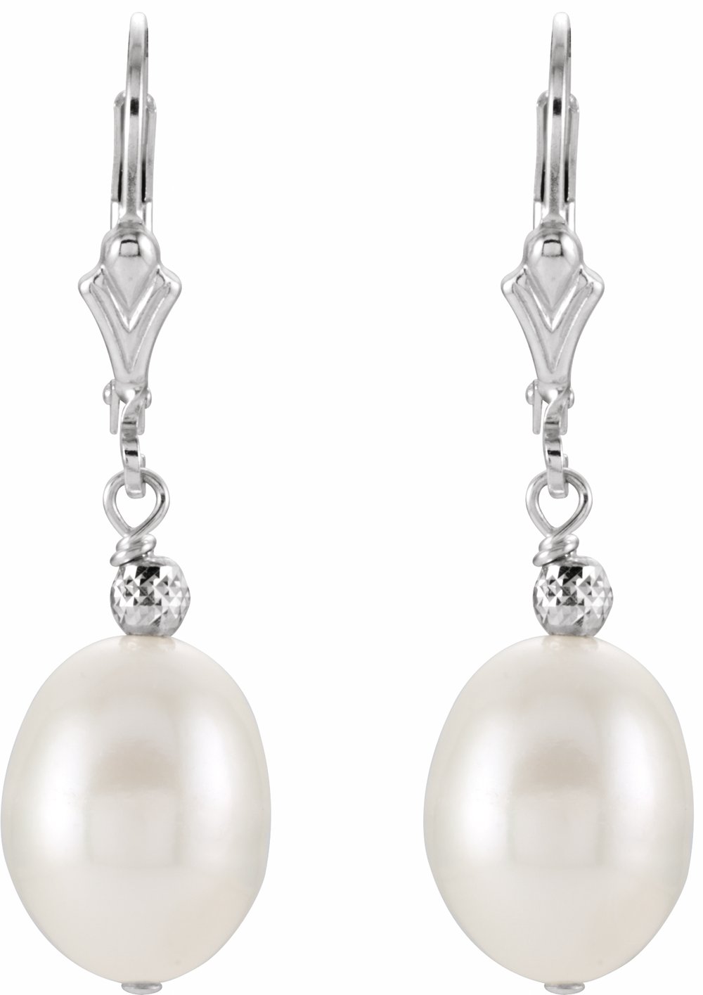 Sterling Silver 9-10 mm Cultured White Freshwater Pearl Earrings