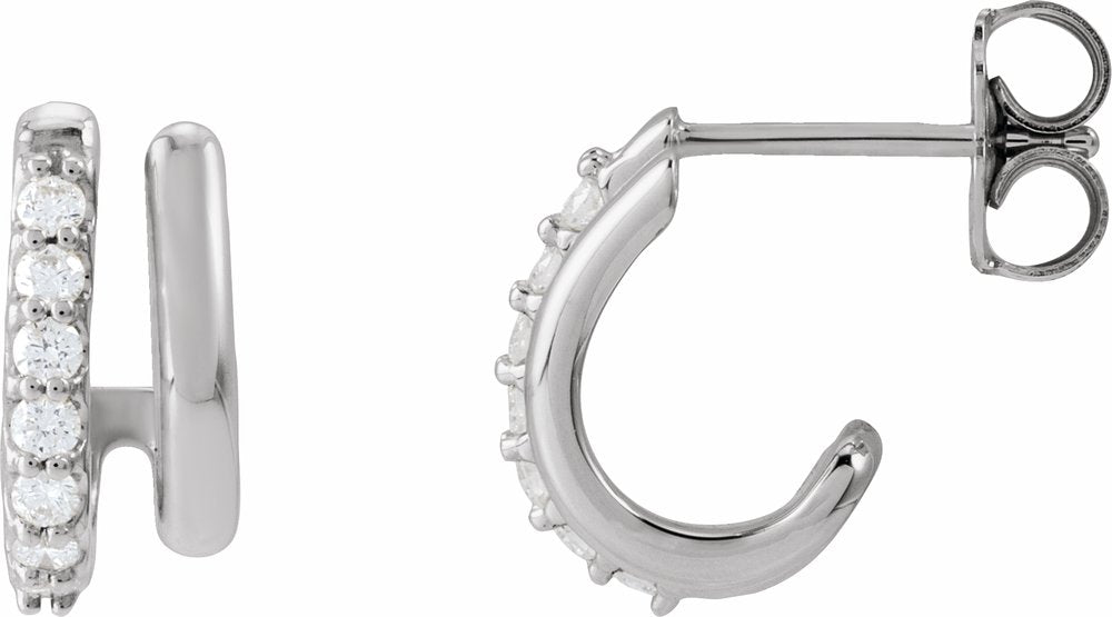 14K White Gold 1/5 CTW Lab-Grown Diamond Stacked 11.7 mm Double J-Hoop Earrings