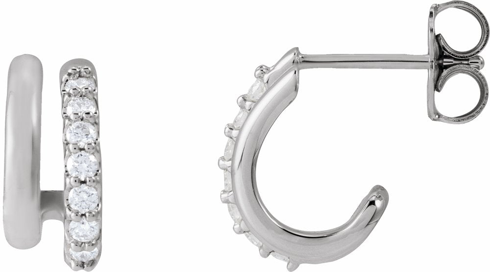 14K White Gold 1/5 CTW Lab-Grown Diamond Stacked 11.7 mm Double J-Hoop Earrings