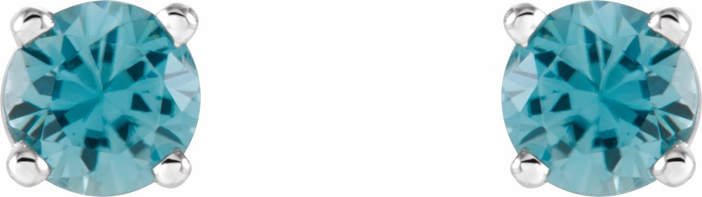 14K White Gold 4 mm Natural Blue Zircon Earrings
