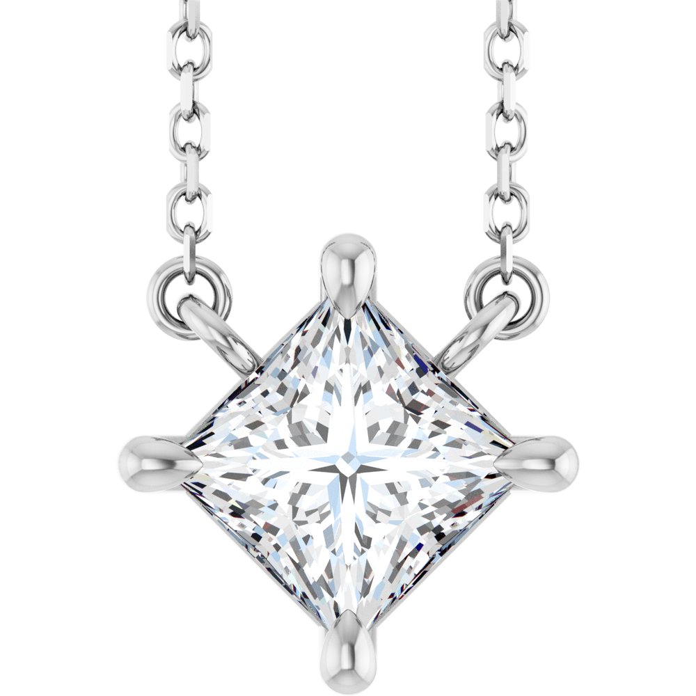 14K White Gold 1/2 CTW Natural Diamond Solitaire 16" Necklace