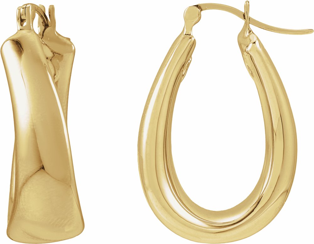 14K Yellow Gold Electroform Puffed 25 mm Hoop Earrings