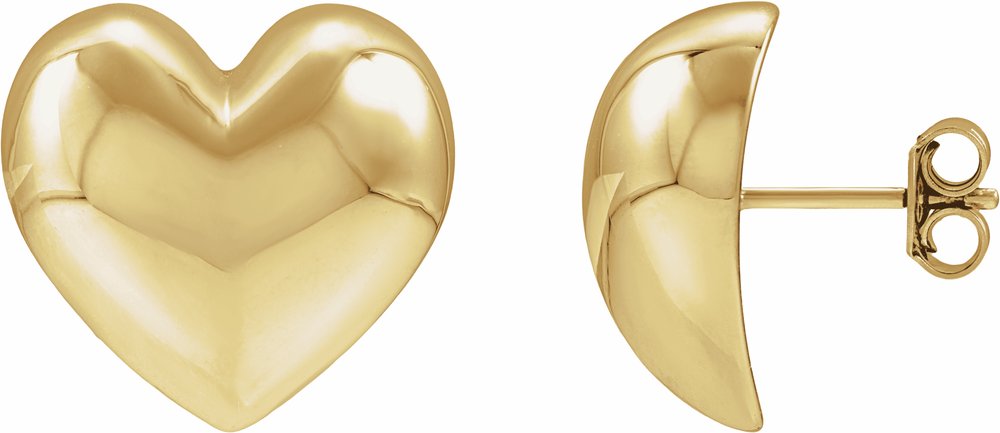14K Yellow Gold Electroform Puffed Heart Stud Earrings