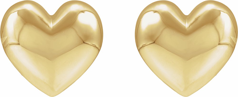 14K Yellow Gold Electroform Puffed Heart Stud Earrings