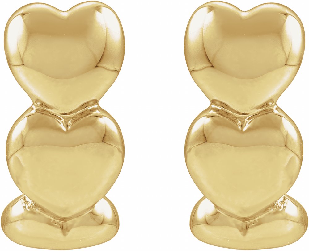 14K Yellow Gold Electroform Puffed Hearts 16 mm J-Hoop Earrings