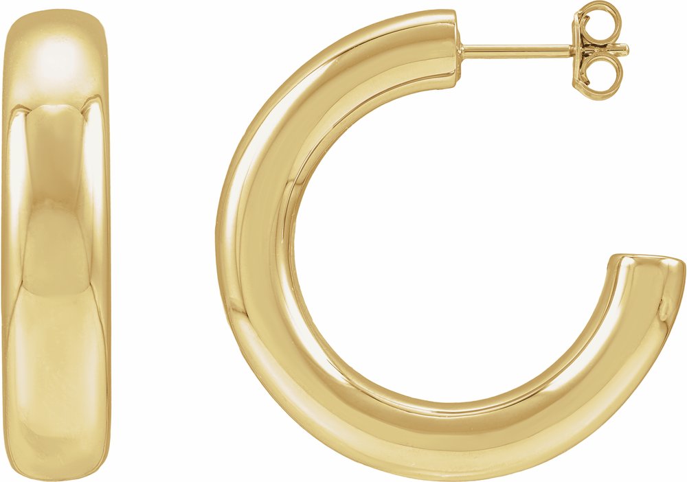 14K Yellow Gold Electroform Puffed 30 mm Hoop Earrings