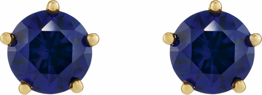 14K Yellow Gold Lab-Grown Blue Sapphire Stud Earrings