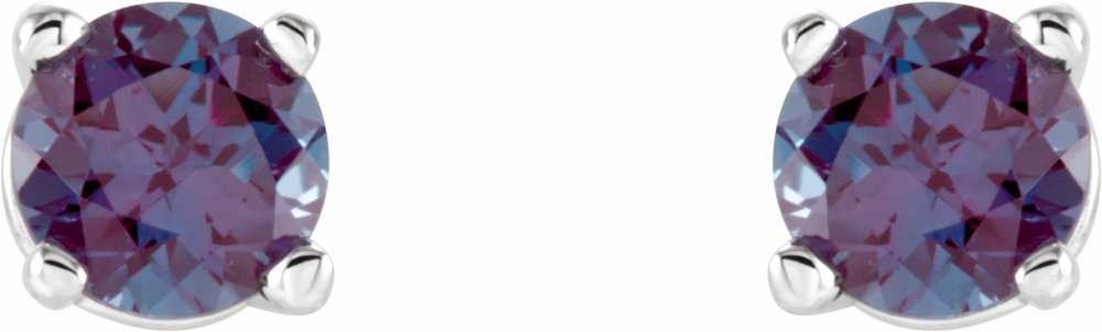 14K White 4 mm Lab-Grown Alexandrite Earrings